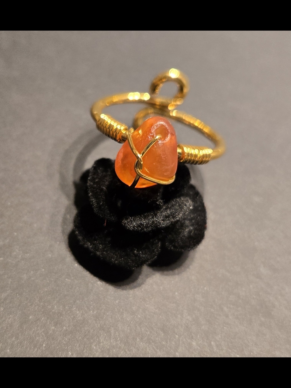 Handcrafted Carnelian Stone Ring W/Gold Wire Accents
